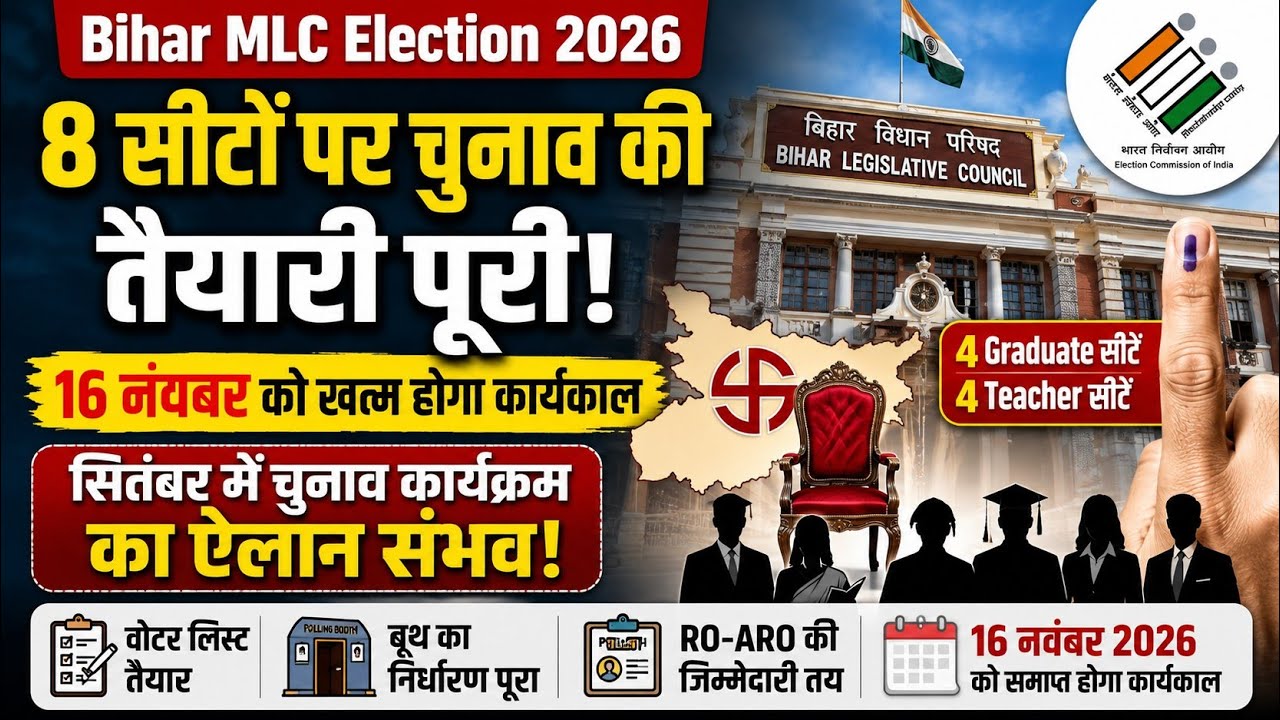 Bihar MLC Election 2026: 8 सीटों पर चुनाव की तैयारी पूरी! इस माह में कभी ऐलान संभव।